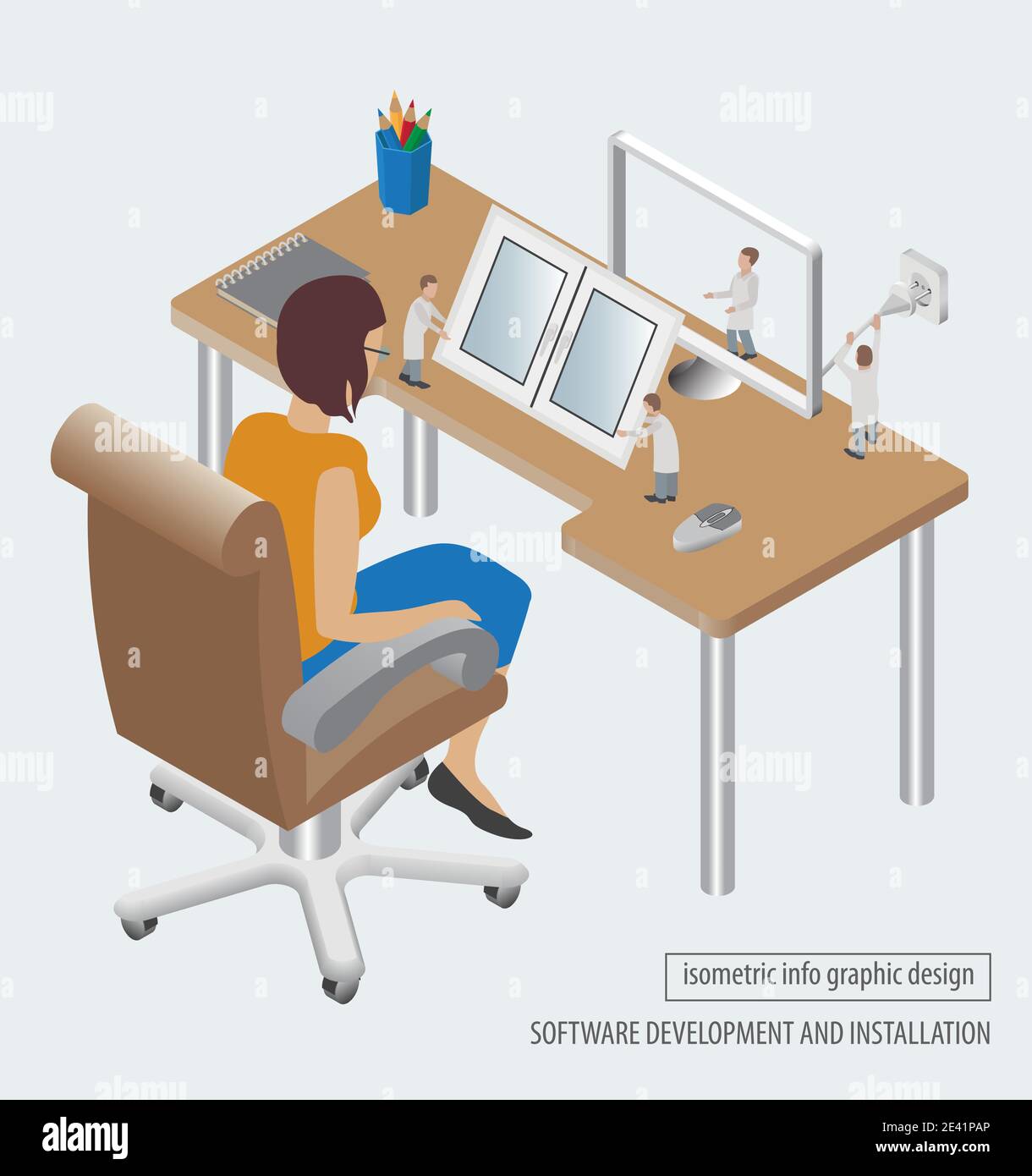 Computertechnologie isometrische Sammlung. Softwareentwicklung und -Installation. Vektorgrafik Stock Vektor