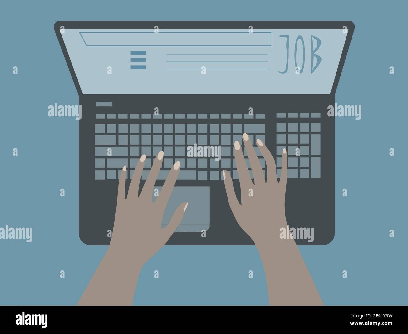 Mensch auf der Suche nach einem Job. Jobsuche Einstellung Website Konzept. Hände auf der Tastatur. Vektordarstellung über der Ansicht Stock Vektor