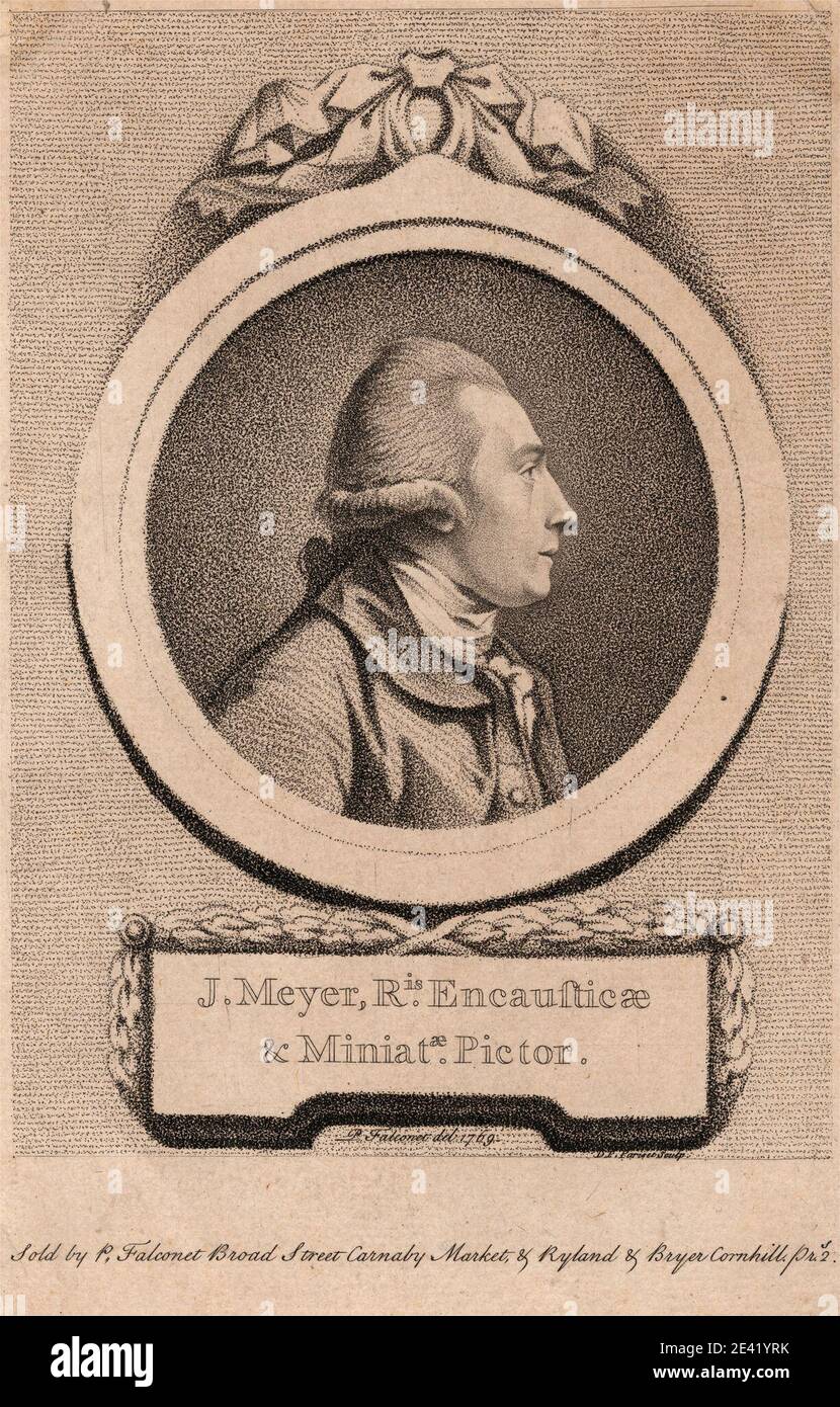 D. P. Pariset, geboren 1740, seit 1767 in Großbritannien tätig, Franzose, Jeremiah Meyer, 1769. Stichgravur. Stockfoto