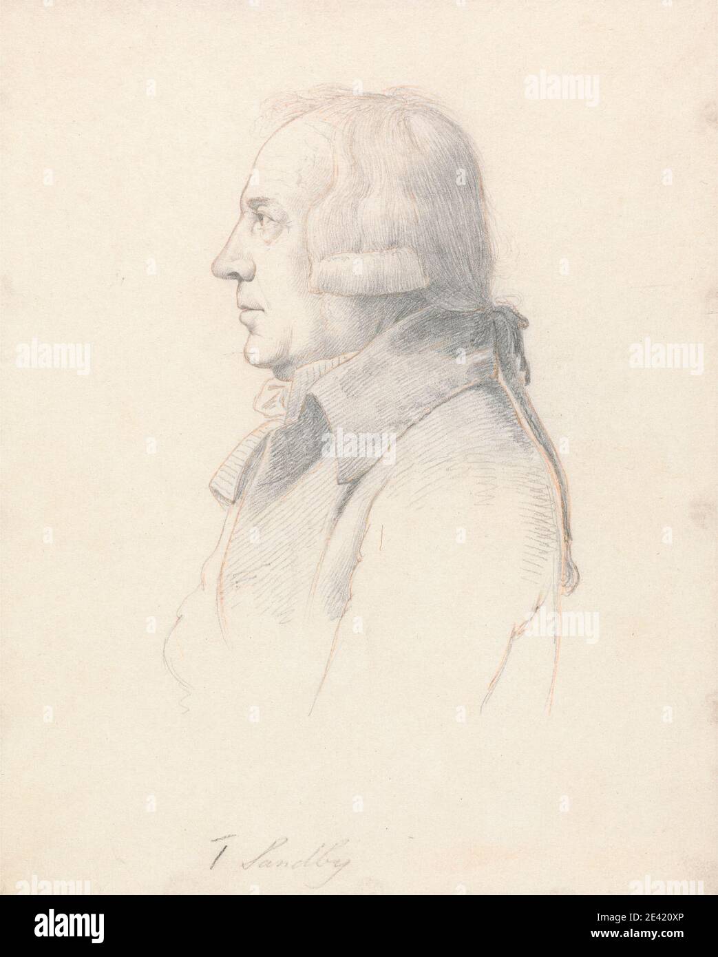 William Daniell, 1769â € "1837, Briten, Porträt von Thomas Sandby, zwischen 1808 und 1814. Graphit mit rotem Bleistift auf dünnem, leicht strukturiertem, cremefarbenem Wove-Papier. Künstler, Mantel, Kragen, Mann, Porträt, Profil (Figur), Perücke. Sandby, Thomas (bap. 1723, d. 1798), Architekt und Zeichner Stockfoto