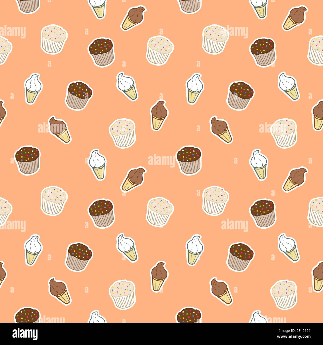 Cupcakes und Eis. Nahtloser Hintergrund. Nahtloses Vektormuster. Stock Vektor