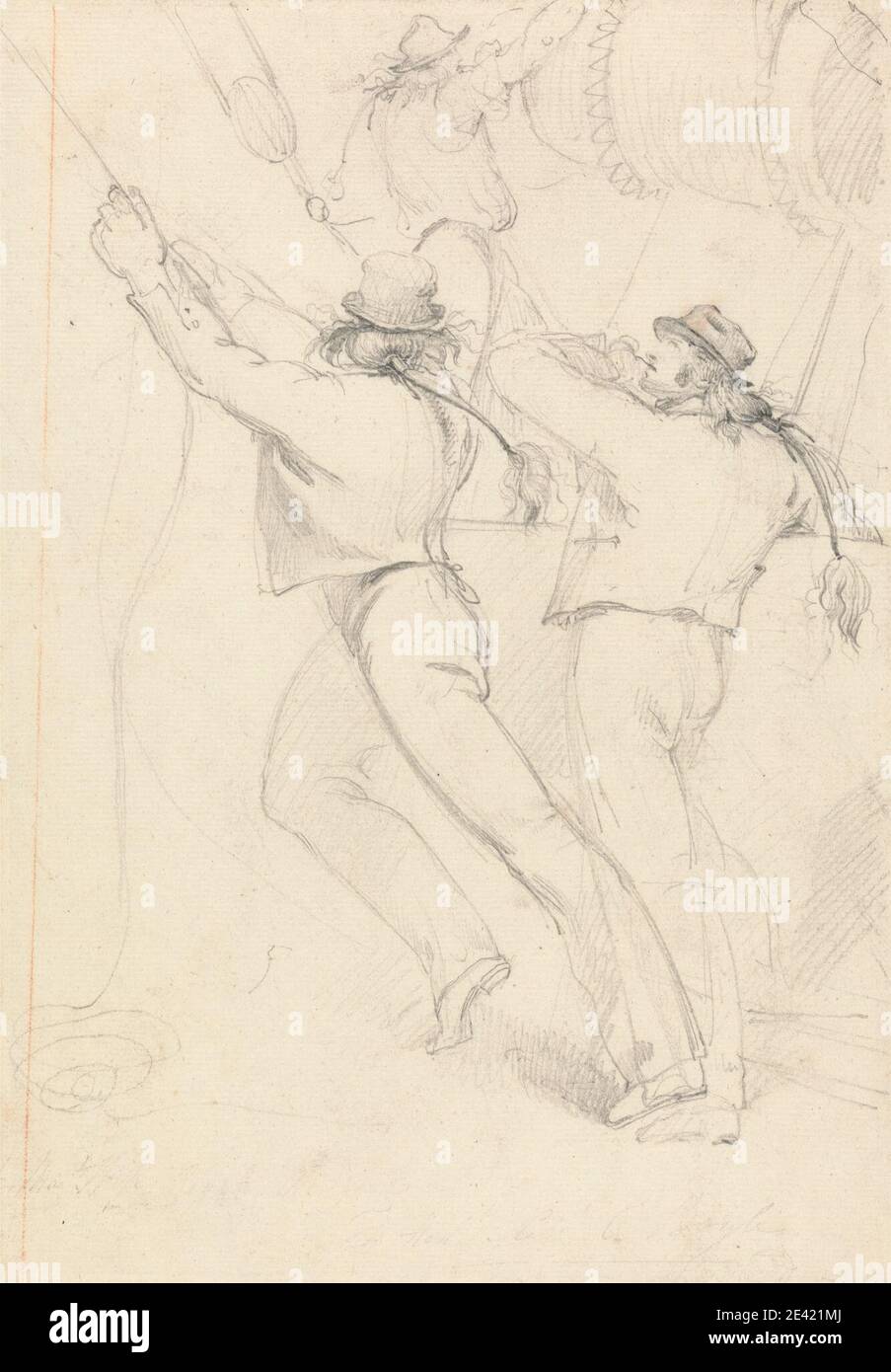 George Henry Harlow, 1787â € "1819, Briten, Matrosen an Bord H.M.S. Royal William, ca. 1806. Graphit auf Medium, leicht strukturiert, cremefarbenes Papier. Hüte, Männer, Matrosen Stockfoto