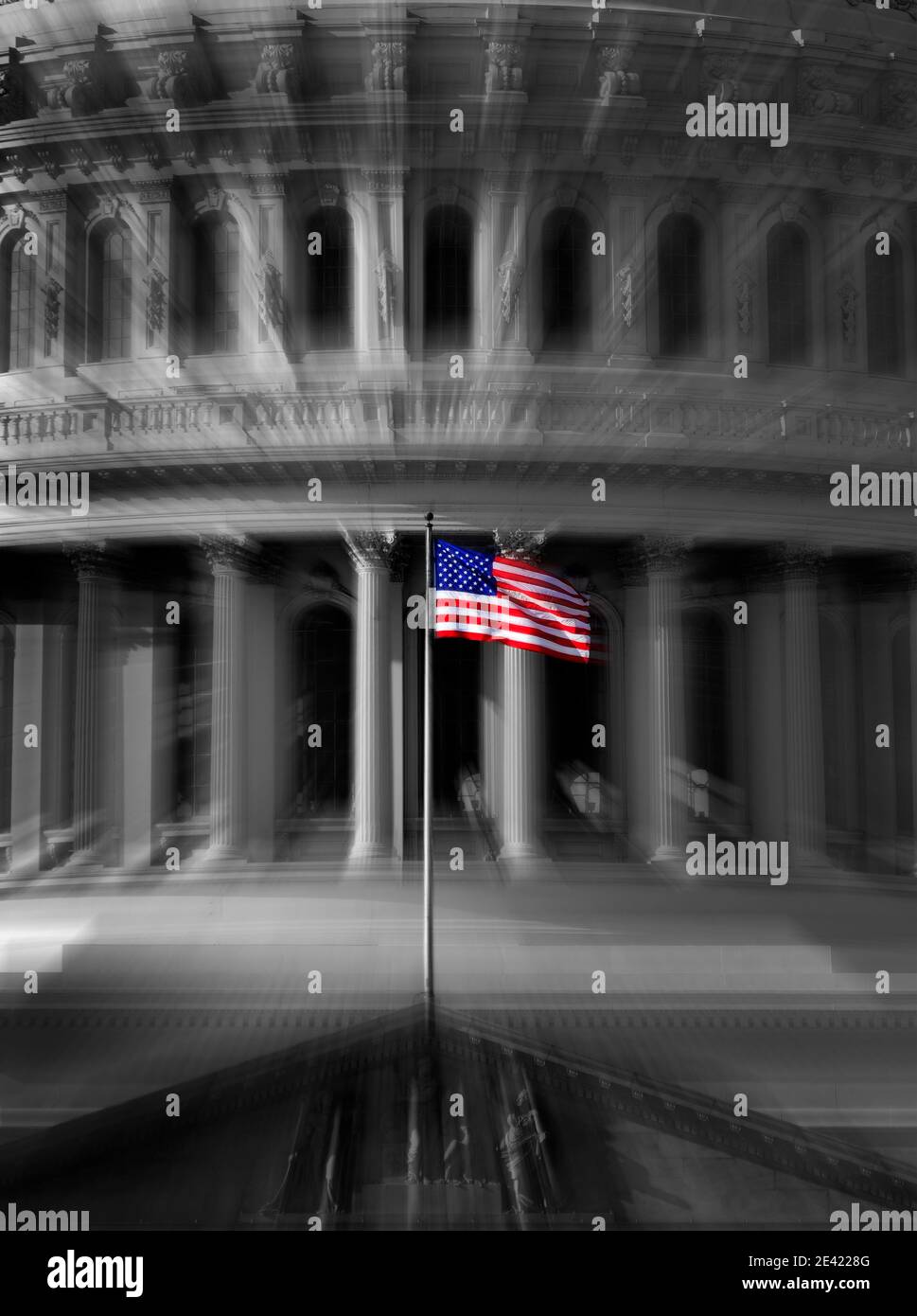 Kapitolgebäude der Vereinigten Staaten in Whashington DC mit Flag Zoom Aktion Regierung der Freiheit Stockfoto