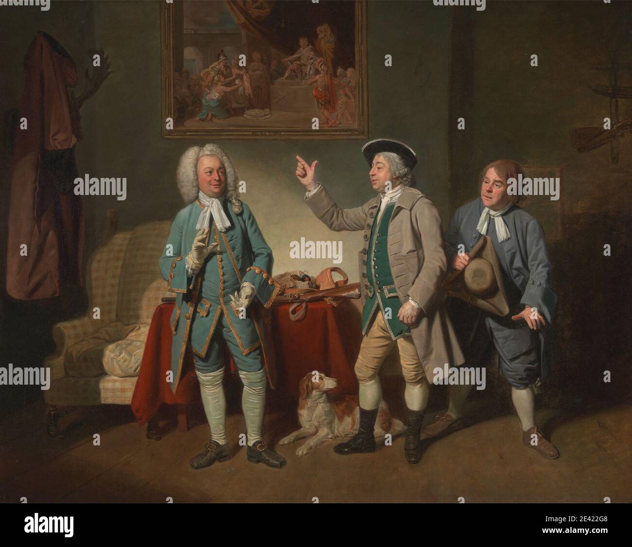 Johan Joseph Zoffany RA, 1733â € "1810, Deutsch, aktiv in Großbritannien (von 1760), Edward Shutter, John Beard, und John Dunstall in Isaac Bickerton's Love in a Village, 1767. Öl auf Leinwand. Schauspieler, Tier, Kunst, Stiefel, Schnallen, Komödie, Kostüm, Cravat, Hund (Tier), ältere Menschen, Geste, literarisches Thema, Musik, Oper (Disziplin), Malerei (visuelle Arbeit), Leistung, Gewehr, Diener, Squires, Bühne, Strümpfe, Tricorne. Covent Garden , England , Greater London , London , Vereinigtes Königreich Stockfoto