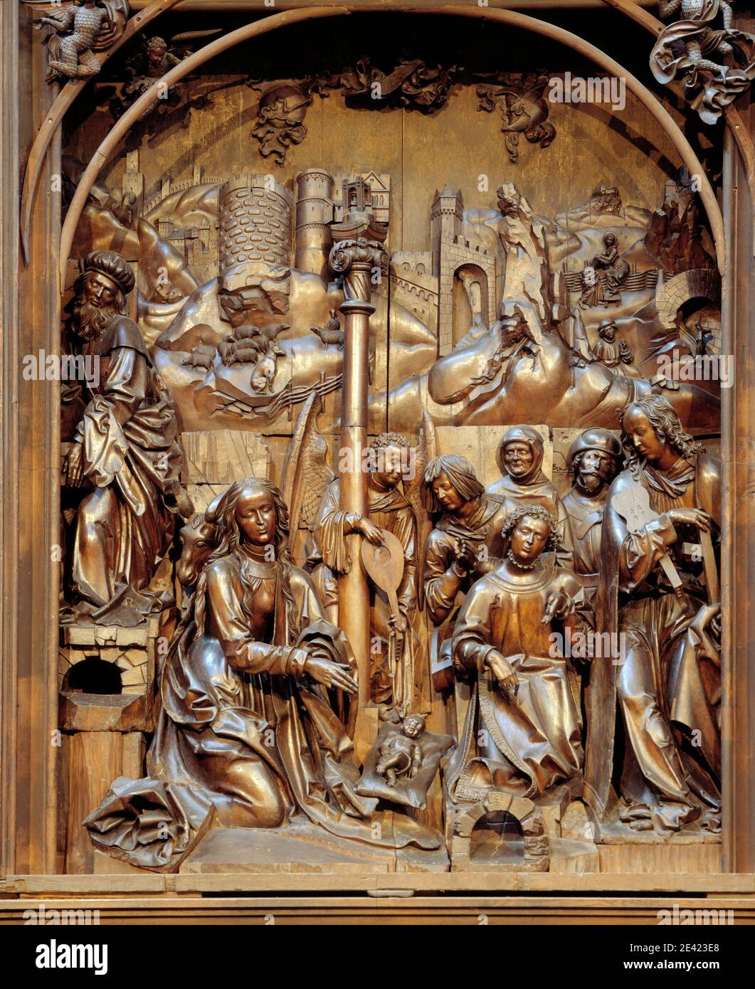 Veit-Stoß-Altar, Holz-Relief, 'die Geburt Jesu' Stockfoto