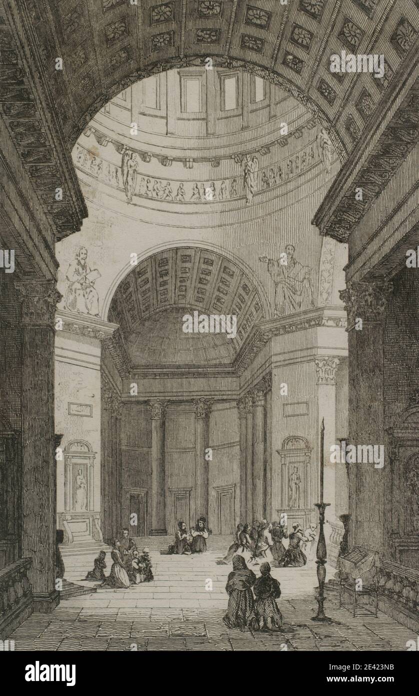 Russland, Sankt Petersburg. Kasaner Kathedrale oder Kazanskiy Kafedralniy Sobor (1801-1811). Russische Orthodoxe Kirche. Empire-Stil. Gravur von Lemaitre und Dumouza. Geschichte Russlands von Jean Marie Chopin (1796-1870). Panorama Universal, spanische Ausgabe, 1839. Stockfoto