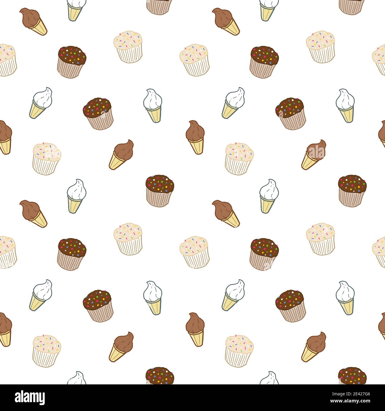 Nahtlose Cupcakes und Eis Textur. Köstliches, nahtloses Vektordesign. Stock Vektor