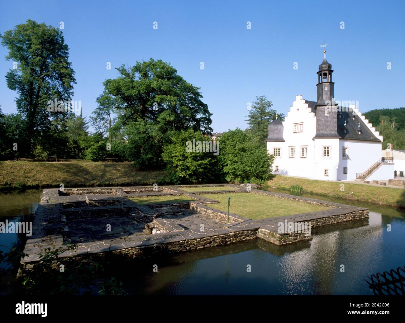 Schlößchen Göltzsch und Grundlagen des Festen Hauses Stockfoto