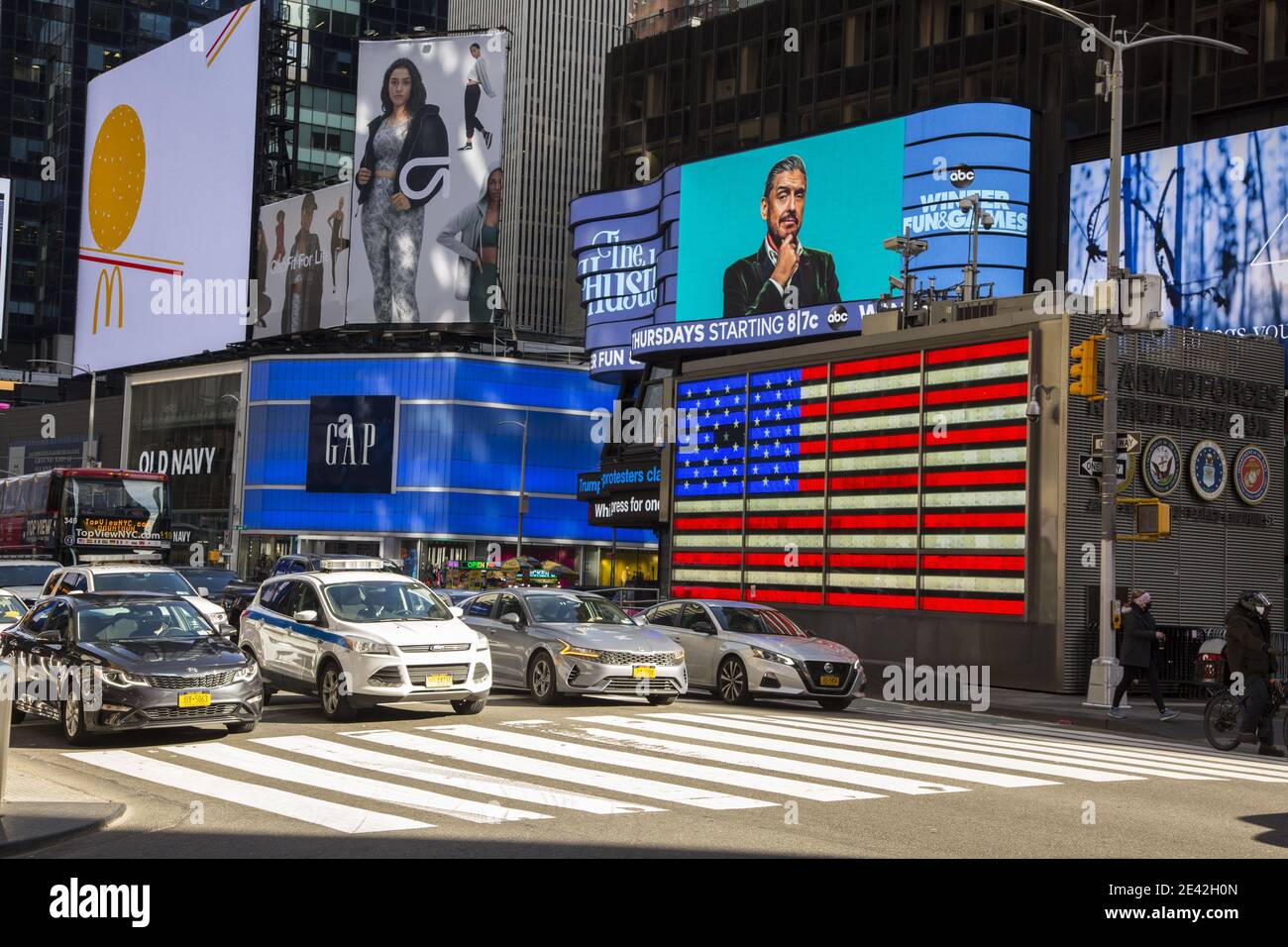 43rd Street und Broadway im Times Square Viertel von Midtown Manhattan, New York City. Stockfoto