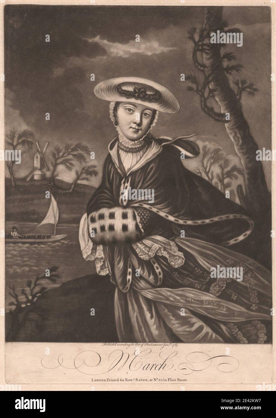 Druck von unbekannter Künstler, achtzehnten Jahrhundert, März, 1767. Mezzotinta auf mittelschwerem, leicht strukturiertem, cremefarbenen Papier. Stockfoto