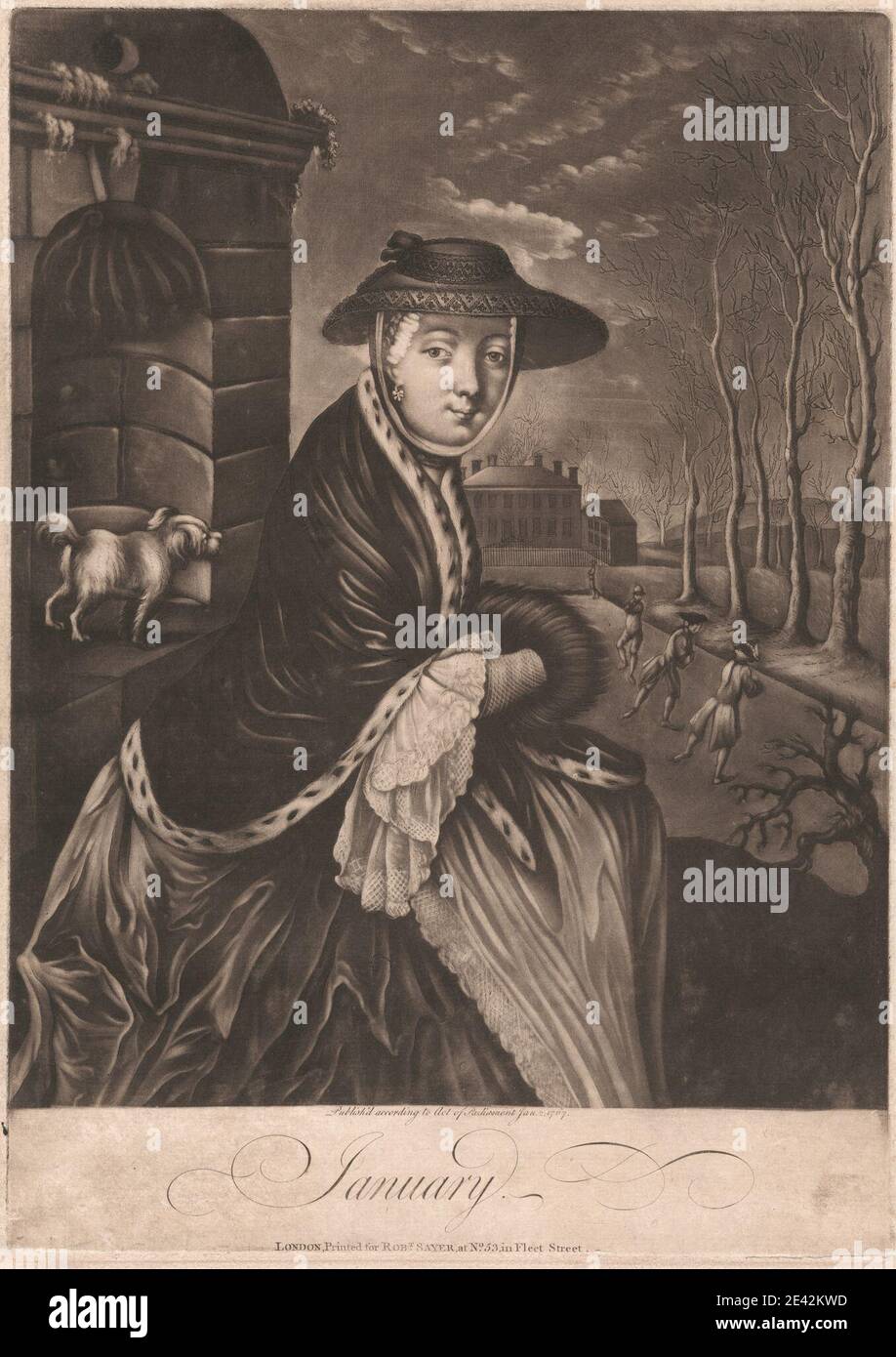 Druck von unbekannter Künstler, achtzehnten Jahrhundert, Januar, 1767. Mezzotinta auf mittelschwerem, leicht strukturiertem, cremefarbenen Papier. Stockfoto