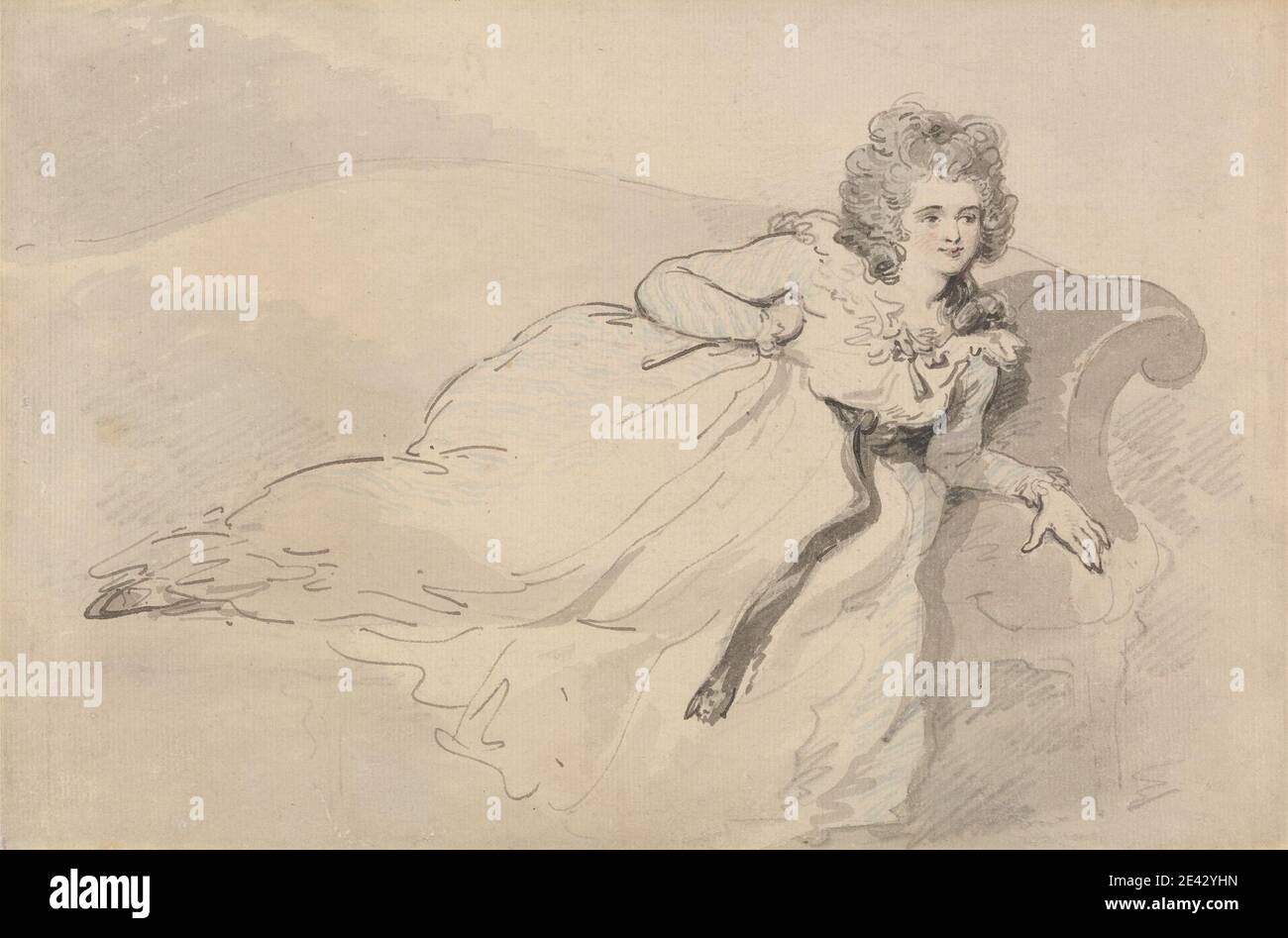 Thomas Rowlandson, 1756â € "1827, Briten, Frau Abington, undated. Aquarell, Stift und graue Tinte, Stift und schwarze Tinte, und grau waschen auf Medium, leicht strukturiert, Creme gelegt Papier. Schauspielerin, Couch, Kleid (im Allgemeinen), Performance, Porträt, Porträt, liegend, Bühne, Streifen, Theater (Disziplin), Frau, Frau. Abington, Frances (1737â € "1815), Schauspielerin Stockfoto