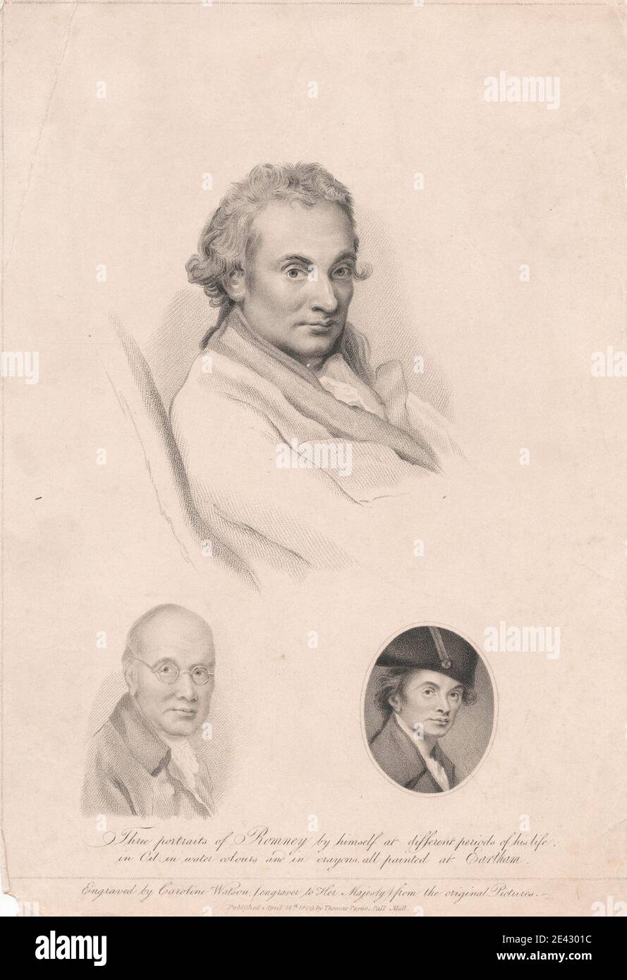 Caroline Watson, 1760â € "1814, Briten, drei Porträts von Romney von sich selbst in verschiedenen Perioden seines Lebens, 1809. Stockfoto Caroline Watson, 1760â € "1814, Briten, drei Porträts von Romney von sich selbst in verschiedenen Perioden seines Lebens, 1809. Stockfoto