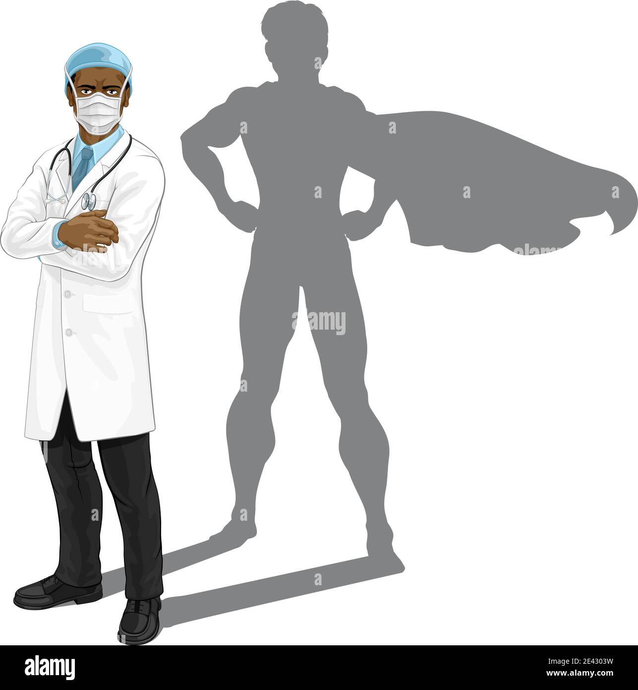 Superhelden Doktor mit Superhelden Schatten Stock Vektor