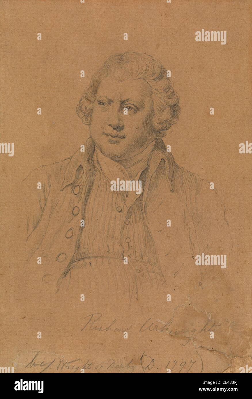 James Posselwhite, 1798â € "1884, Briten, Richard Archwright, Erfinder der Spinning Jenny, undated. Graphit auf Medium, leicht strukturiert, braunes Papier. Knöpfe (Verschlüsse), Mantel, Erfinder, Mann, Porträt, Stock, Perücke Stockfoto