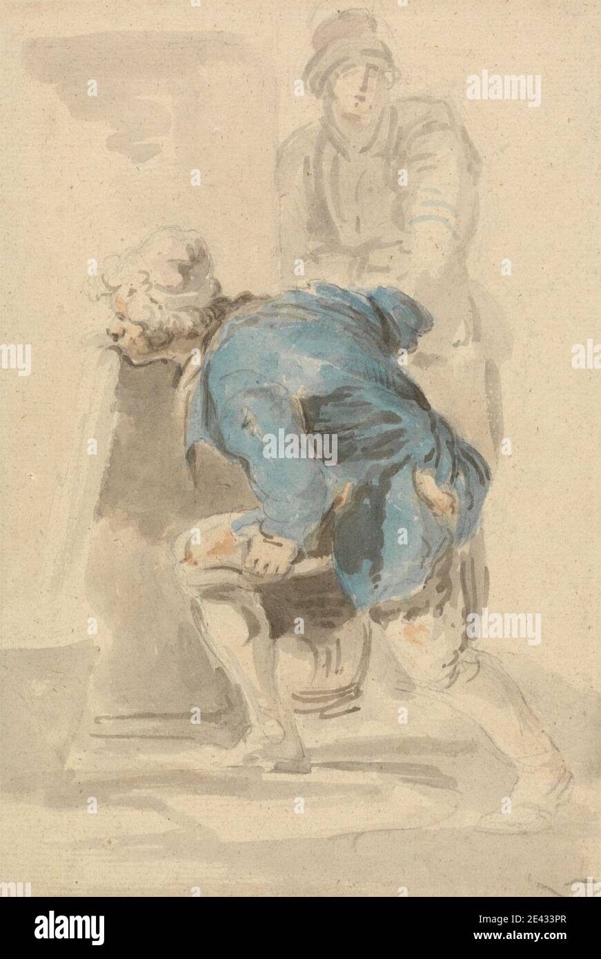 Nicholas Pocock, 1740â € "1821, Briten, Mann trinken aus einem Auslauf, undated. Aquarell und Graphit auf Medium, leicht strukturiert, cremefarbenen Papier gelegt. Hosen, Trinken, Genre Thema, Jacke, Mann, Auslauf, Strümpfe, Wasser Stockfoto