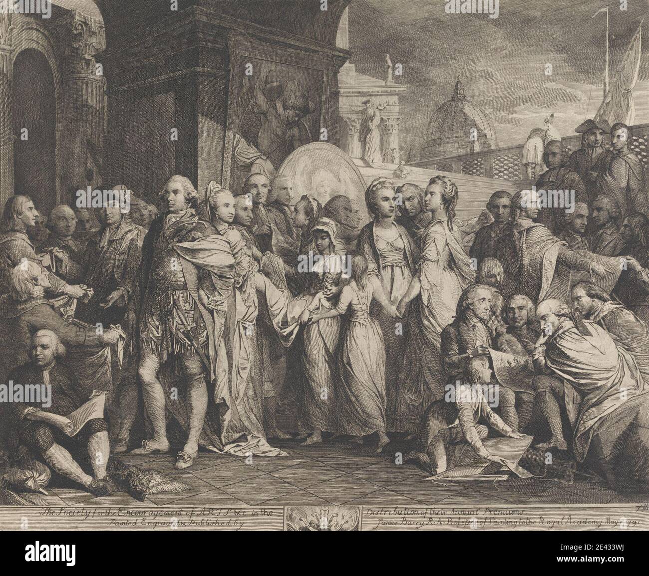 James Barry, 1741â € "1806, Irisch, die Königin oder häusliche Bildung in Windsor (Entwürfe für die Wände des Großen Raumes der Gesellschaft für die Förderung der Künste), nach 1783. Gravur. Stockfoto