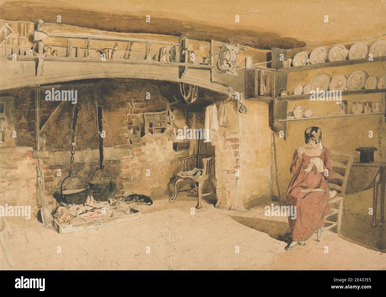 Thomas Uwins, 1782â € "1857, Briten, Farm House Kitchen in Brackham in Surrey, undated. Aquarell über Graphit; rückseitig: Graphit und rote Kreide auf mittlerem, mäßig strukturiertem, cremefarbenem Papier. Stockfoto