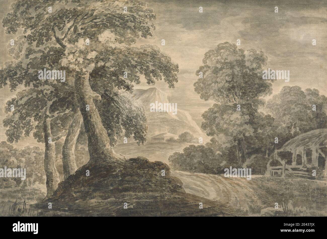 Elizabeth, Viscountess Templeton, 1747â € "1823, Briten, Landschaft, undated. Graue Wäsche und schwarze Kreide auf mittelschwerem, strukturiertem, cremefarbenen Papier. Stockfoto