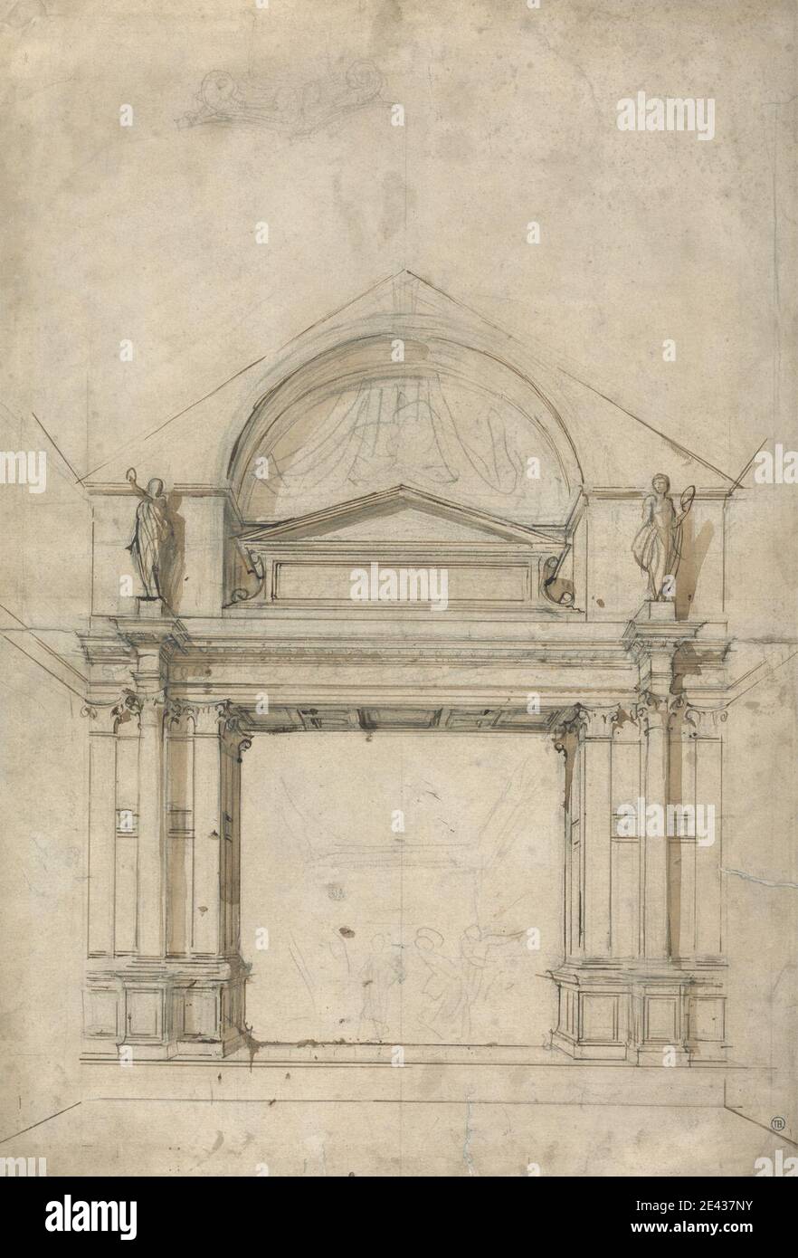 Alfred Stevens, 1817â € "1875, britische, Architectural Design, wahrscheinlich für eine Kirche, undated. Stift und braune Tinte, braune Wäsche und Graphit auf mittlerem, schräg strukturiertem, cremefarbenem Wove-Papier. Architektonisches Thema Stockfoto