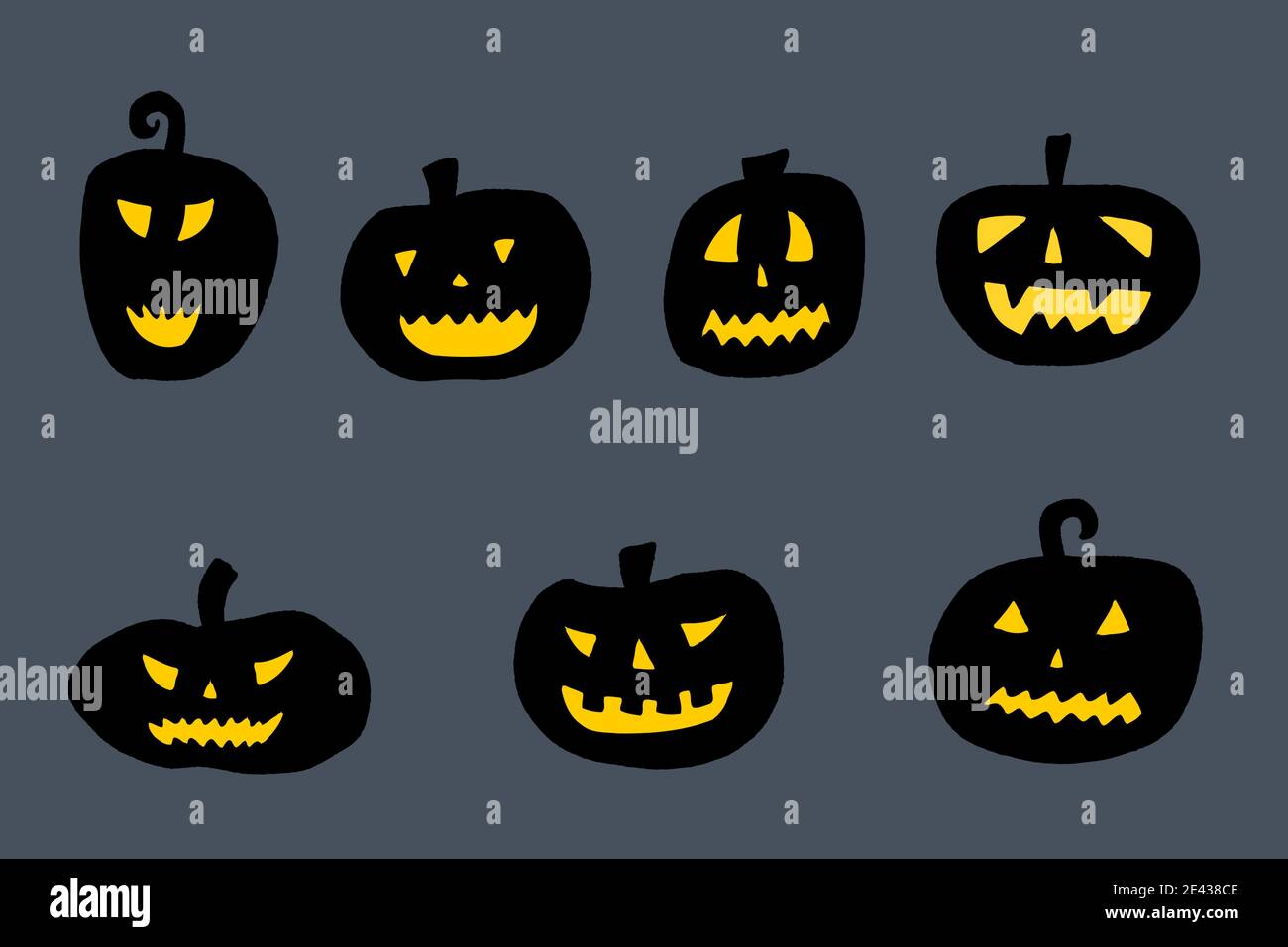 Halloween Grusel Kürbis Set. Handgezeichnete Illustration. Halloween Jack-o-Laterne. Stock Vektor