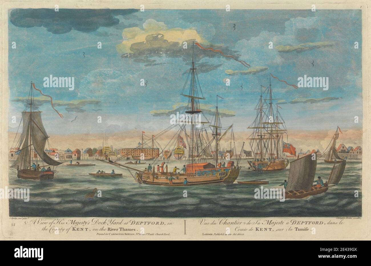 Carington Bowles, 1724â € "1793, Briten, EIN Blick auf seine Majestät's Dock Yard in Deptford in der Grafschaft Kent. Handkolorierte Gravur. Stockfoto