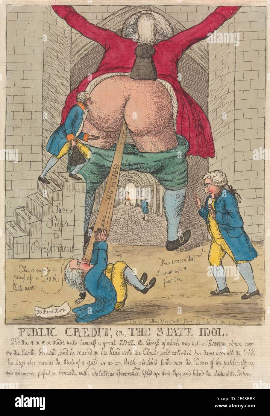 William Dent, aktive 1784â € "1793, Public Credit, oder, der Staat Idol.., 1791. Radierung mit Aquarell auf gedeckten Papier. Stockfoto