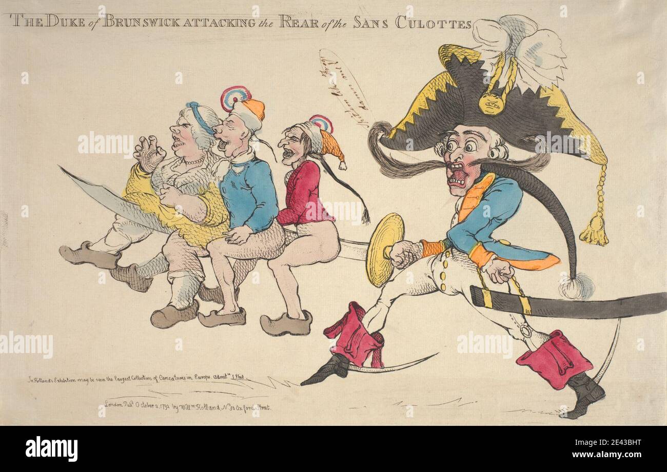 Richard Newton, 1777â € "1798, Briten, der Herzog von Braunschweig Angriff auf die Rückseite der Sans Culottes, 1792. Radierung, handfarbig. Stockfoto