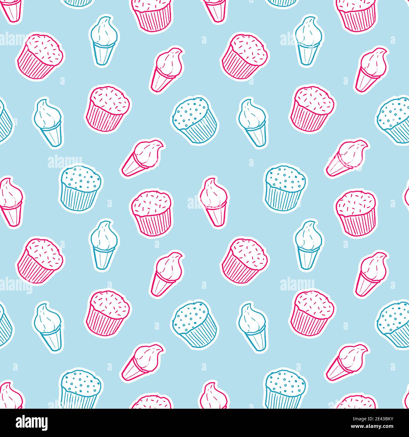 Cupcakes und Eis. Nahtloser Hintergrund. Nahtloses Vektordesign. Stock Vektor