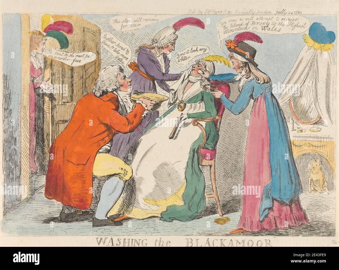 Isaac Cruikshank, 1756â € "1810, Briten, Waschen der Blackamoor, 1795. Radierung, handfarbig. Stockfoto