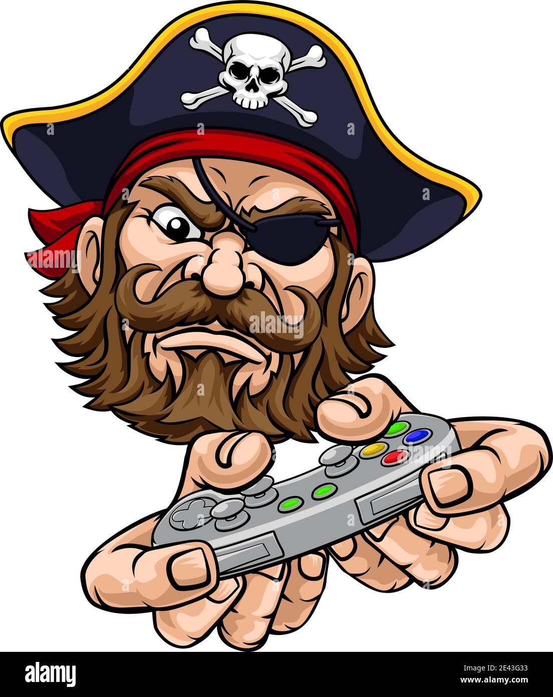 Pirate Gamer Video Game Controller Maskottchen Cartoon Stock Vektor