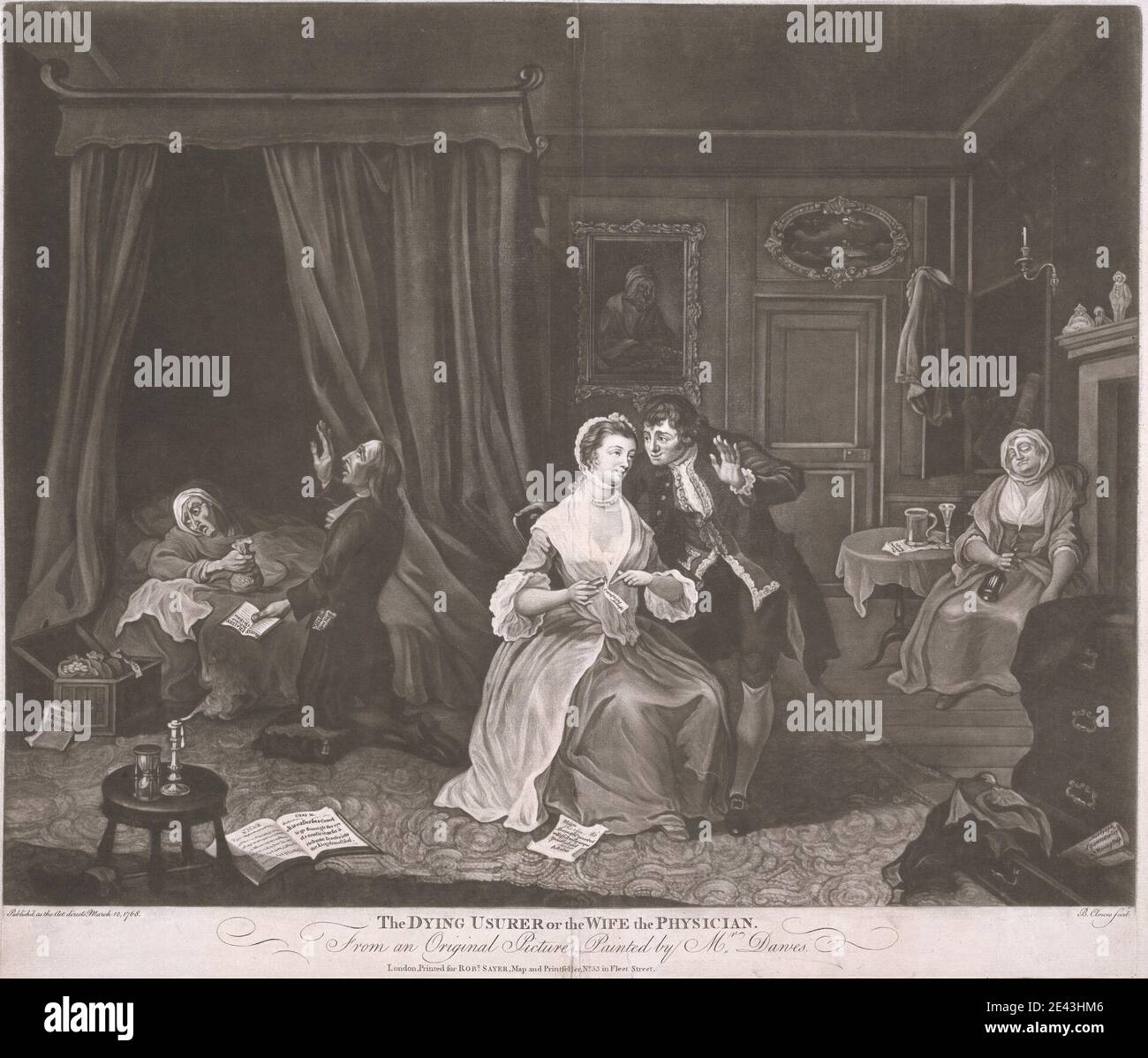 Butler Clowes, aktiv 1768, gestorben 1782, Brite, der sterbende Wucherer oder die Frau Arzt, 1768. Mezzotint. Stockfoto