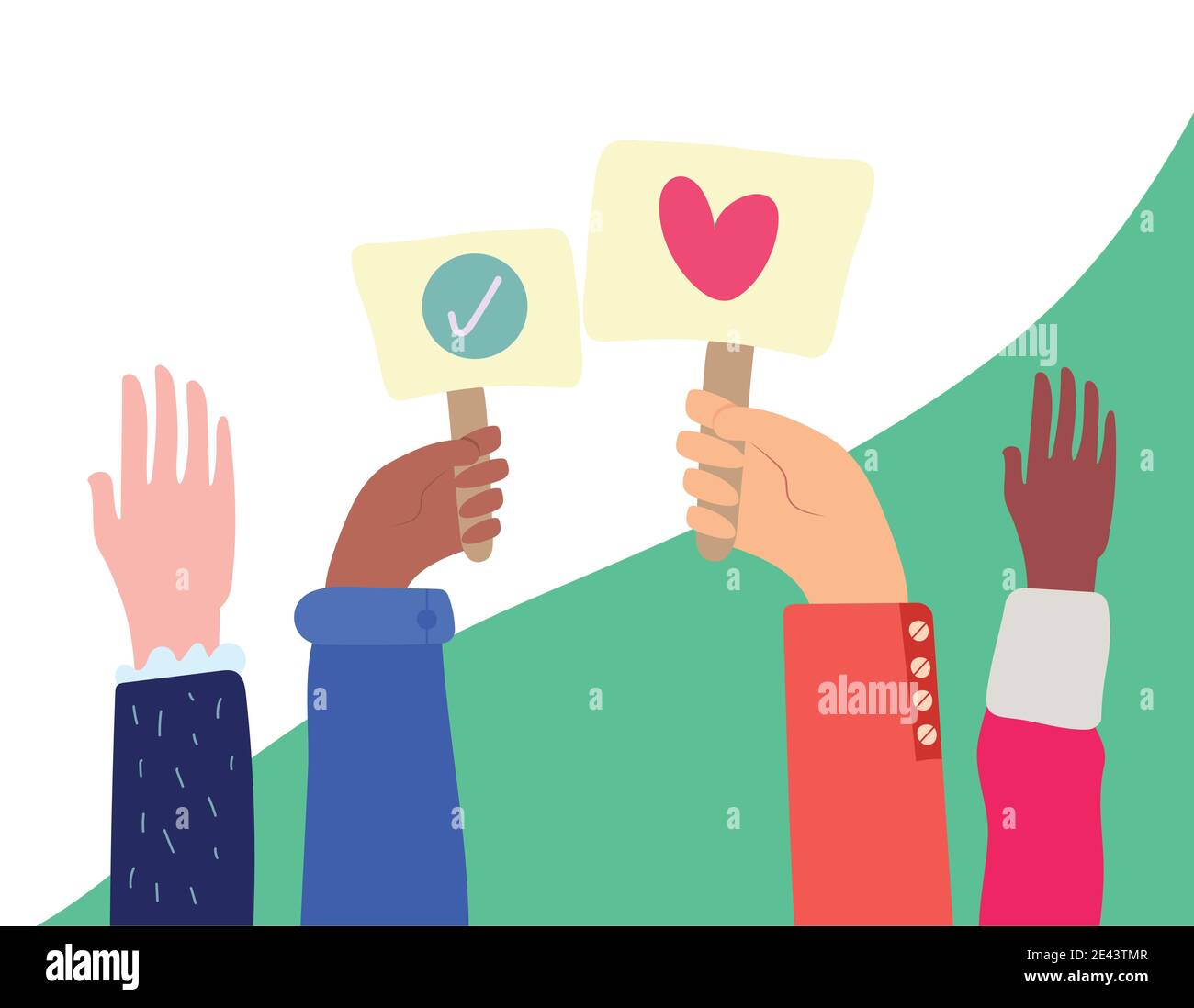 Gruppe von Händen Freundschaft heben Banner und Karte gezeichnet Stil vektorgrafik Design Stock Vektor