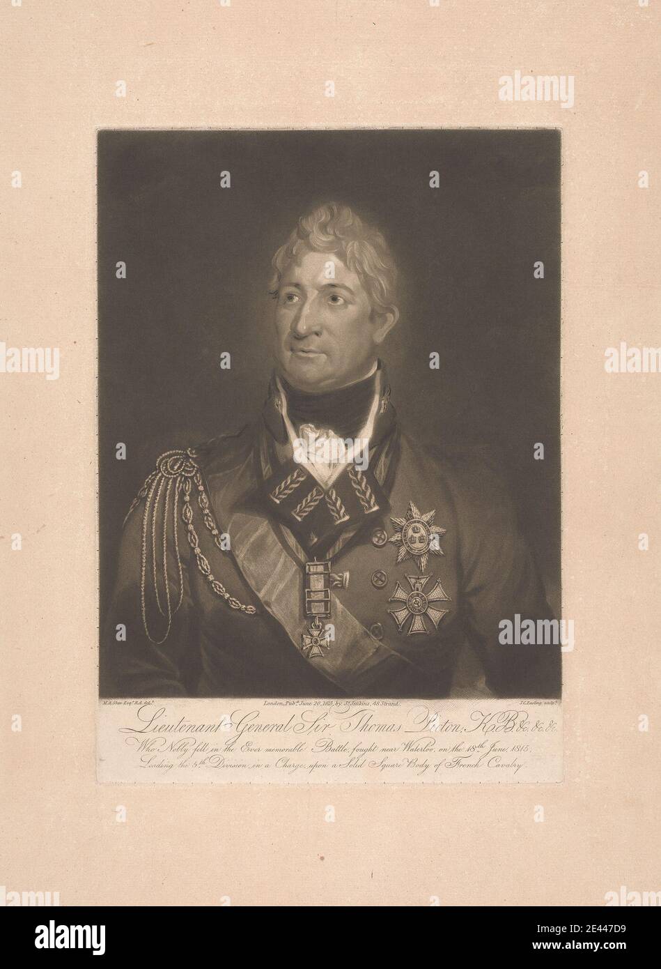 J. C. Easling, fl.1788â €" 1815, Generalleutnant Sir Thomas Picton, 1815. Mezzotinta auf mäßig dickem, mäßig strukturiertem, beigefarbenem Papier. Stockfoto