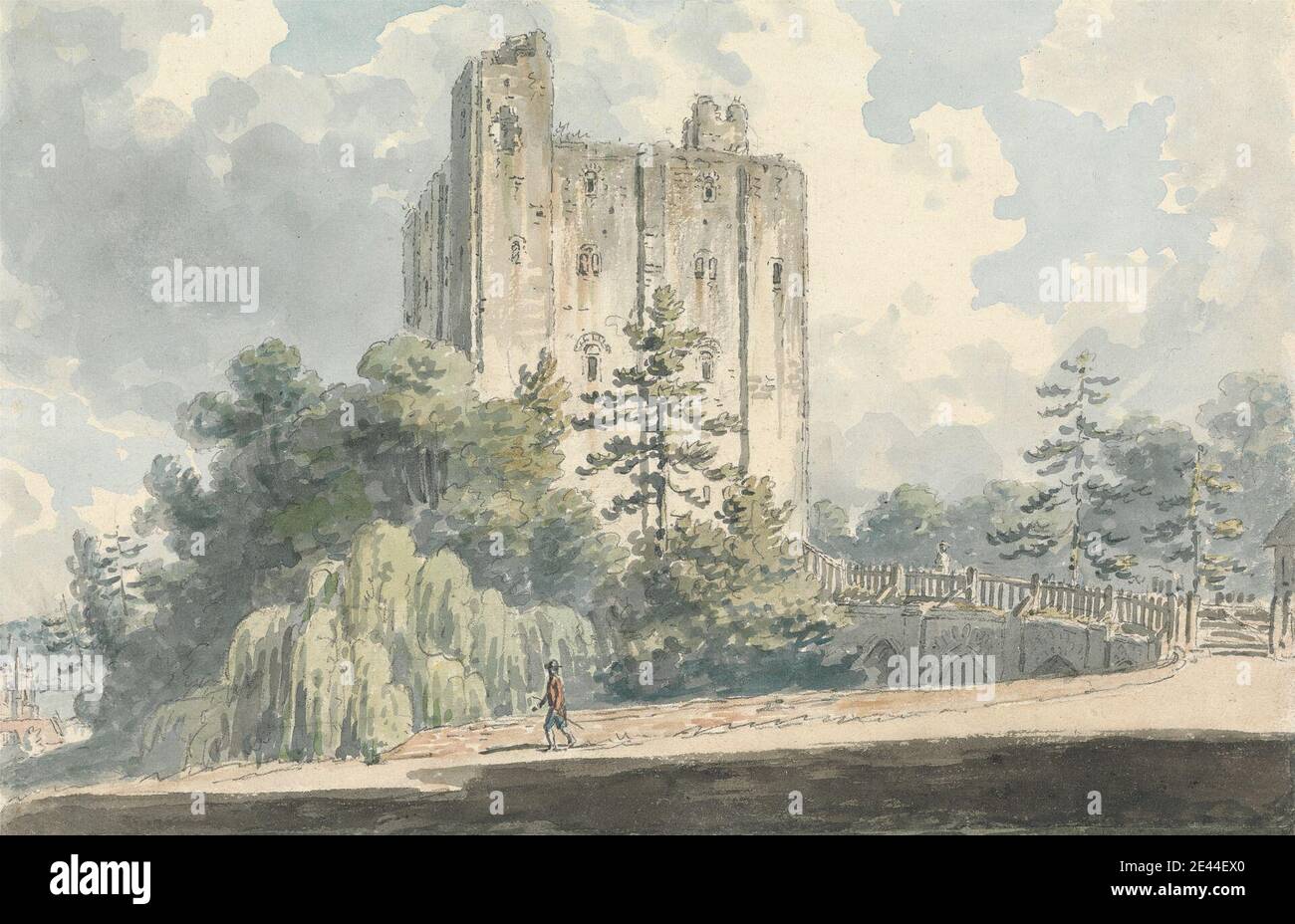 Edward Dages, 1763â € "1804, Briten, Hedingham Castle, Essex, ca. 1791. Aquarell, Graphit und Stift und braune Tinte auf Medium, leicht strukturiert, beige Wove Papier. Architektonisches Thema, Burg, außen. England , Essex , Europa , Vereinigtes Königreich Stockfoto