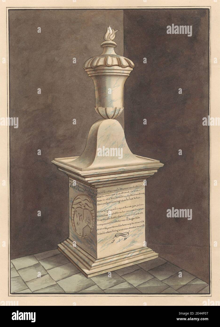 Daniel Lysons, 1762â € "1834, britische, Memorial to Mathew Harvie von Twickenham Kirche, zwischen 1796 und 1811. Stift und schwarze Tinte und Aquarell über Graphit auf Medium, leicht strukturiert, Creme Wove Papier. Architektonisches Thema, Kirche, Denkmal. England , Groß-London , London , St Mary's Church , Twickenham , Vereinigtes Königreich Stockfoto
