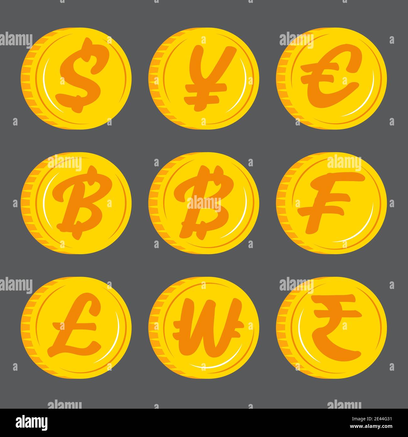 Goldmünzen mit Währungssymbol Symbol Vektor. Flaches Design. Stock Vektor