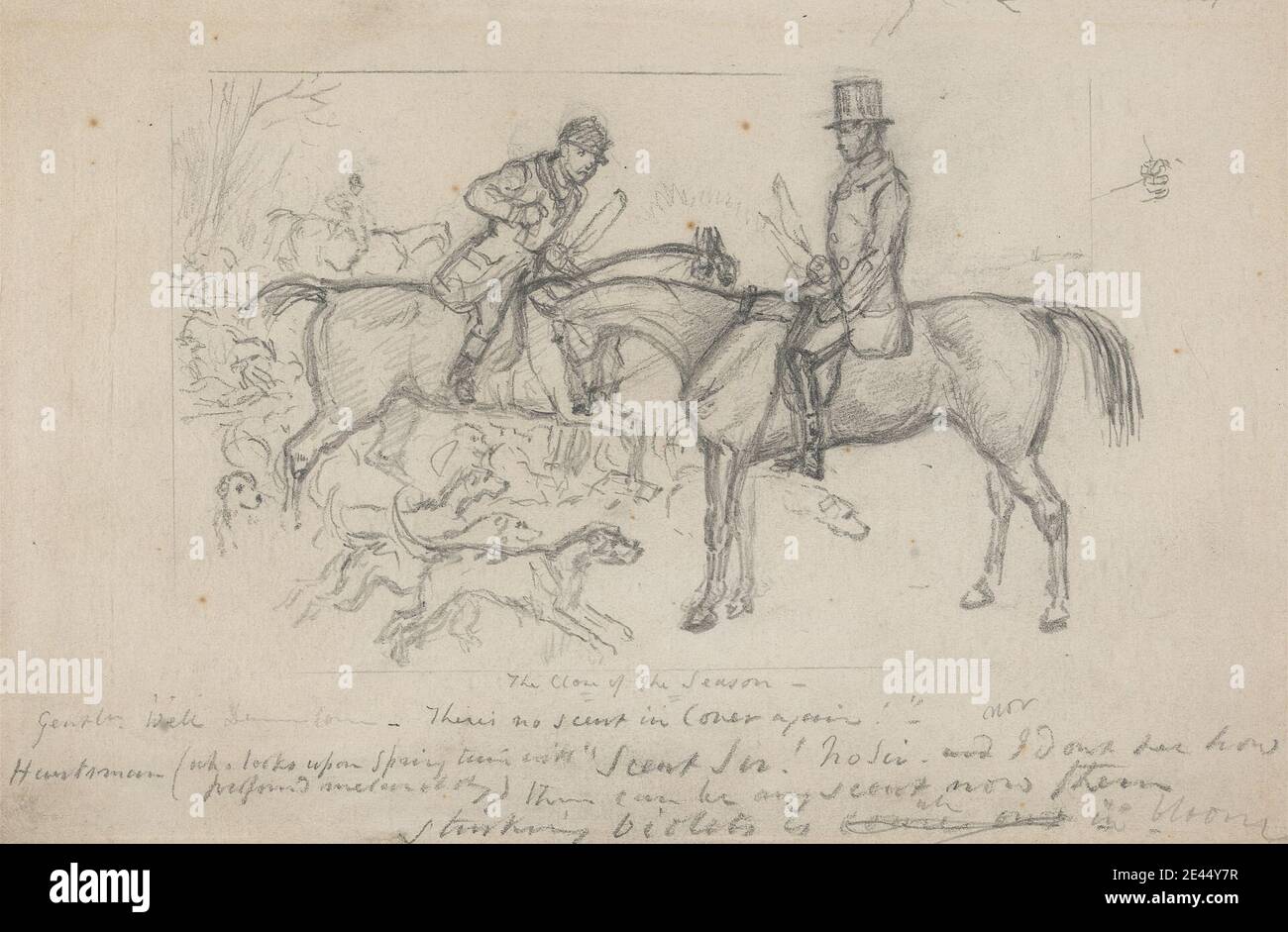 John Leech, 1817â € "1864, Briten, der Abschluss der Saison, undated. Graphit. Tierkunst, nahe, Hunde (Tiere), Pferde (Tiere), Jockeys, Sportkunst Stockfoto