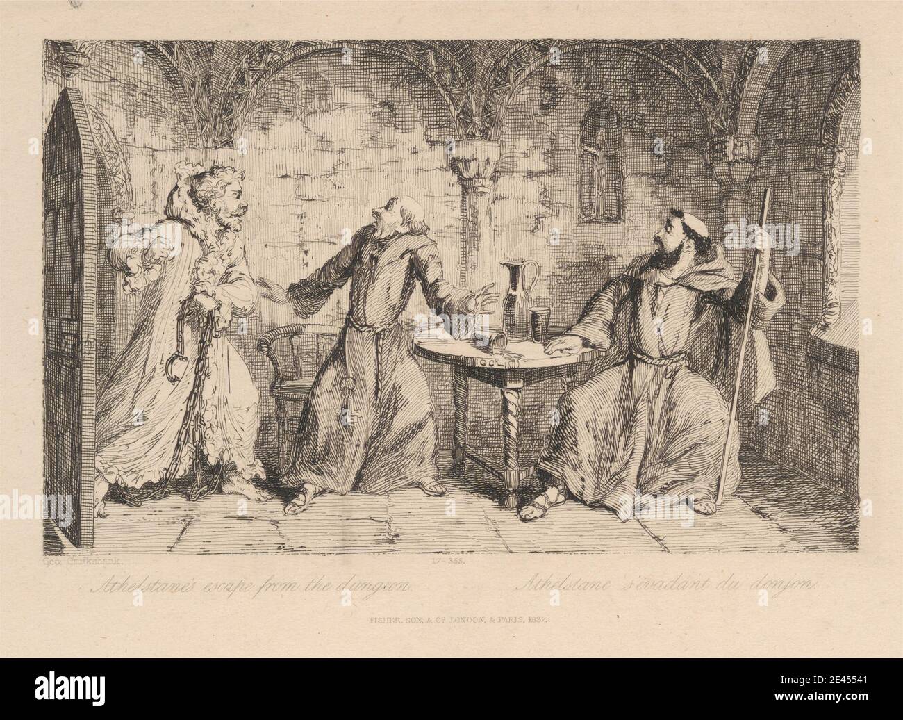 Druck gemacht von George Cruikshank, 1792â €"1878, Briten, Athelstane's Escape from the Dungeon, 1837. Radierung auf mittelschwerem, leicht strukturiertem, cremefarbenen Papier. Stockfoto Druck gemacht von George Cruikshank, 1792â €"1878, Briten, Athelstane's Escape from the Dungeon, 1837. Radierung auf mittelschwerem, leicht strukturiertem, cremefarbenen Papier. Stockfoto
