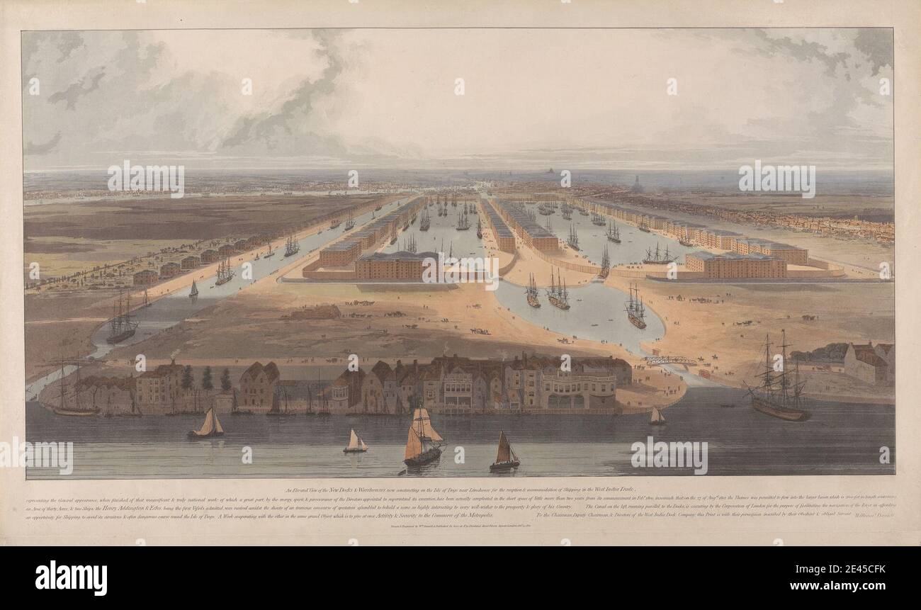 William Daniell, 1769â € "1837, British, West India Dock, 1802. Farbiges Aquatinta. Stockfoto
