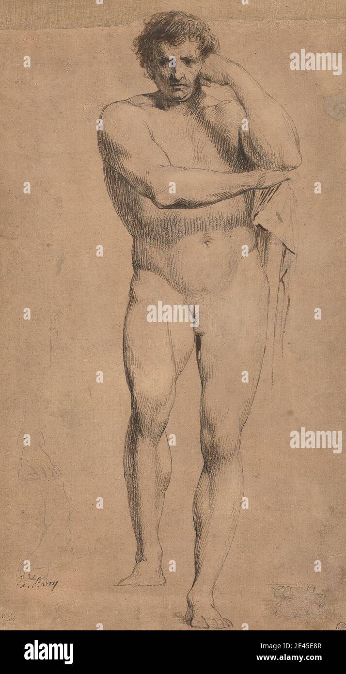 James Barry, 1741â € "1806, Irish, Studie von Hercules für "Krönung der Sieger bei Olympia", zwischen 1777 und 1780. Stift und schwarze Tinte mit brauner WASH über schwarzer Kreide auf mittlerem, mäßig strukturiertem, braunem Wove-Papier. Figurenstudie, Mensch, religiöses und mythologisches Thema, Gewinner. Griechenland, Olympia. Herkules Stockfoto