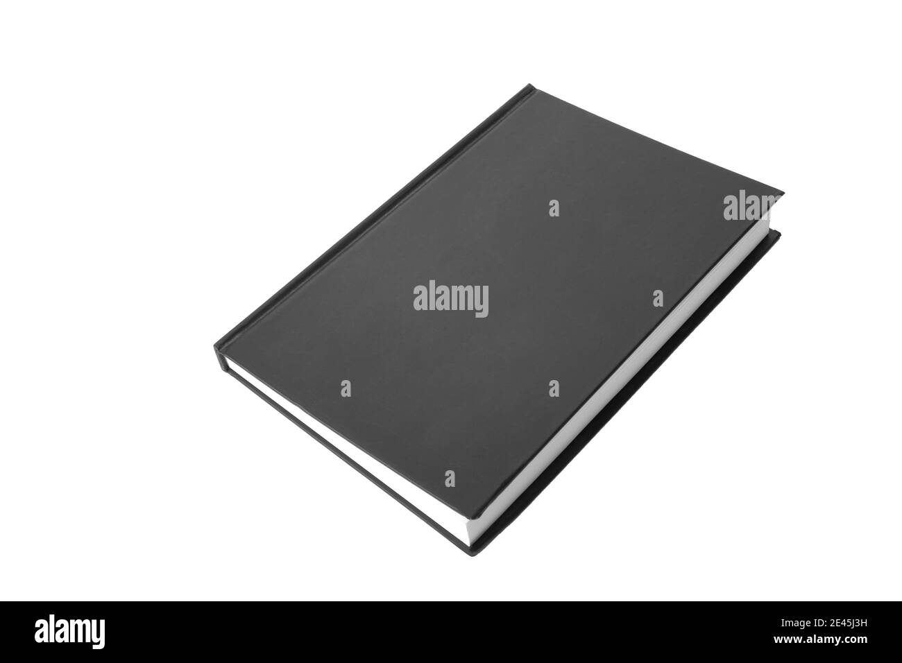 Schwarzes Notizbuch-Papier ist geschlossen. Nahaufnahme isoliert auf weißem Hintergrund Stockfoto