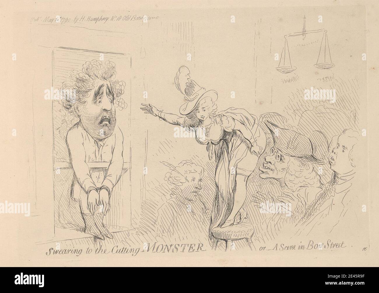 James Gillray, 1757â € "1815, Briten, Fluchen auf die Schneiden Monster oder EINE Szene in Bow Street, 1790. Gravur. Stockfoto