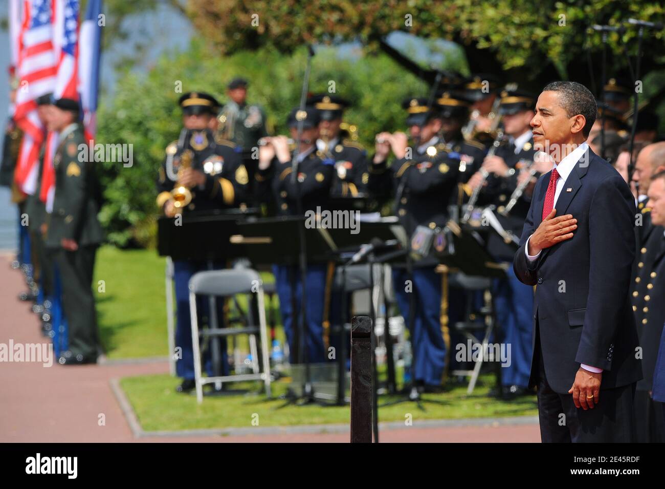 US-Präsident Barack Obama nimmt am 6. Juni 2009 am 65. D-Day auf dem amerikanischen Friedhof und der Gedenkstätte Normandie in Colleville-sur-Mer, Normandie, Frankreich, Teil. Foto von Thierry Orban/ABACAPRESS.COM Stockfoto