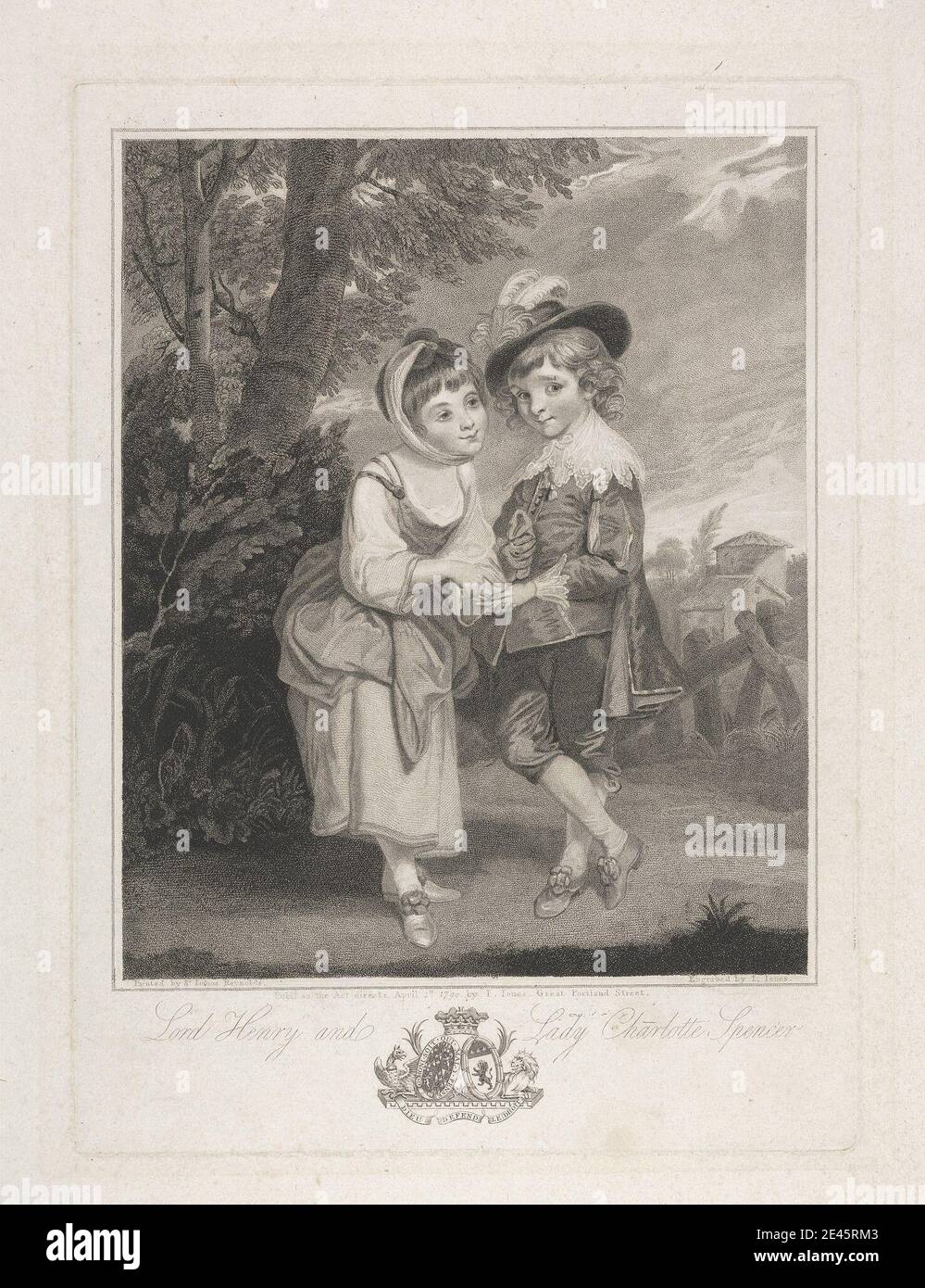 Druck von John Jones, ca. 1745â €"1797, Briten, Lord Henry und Lady Charlotte Spencer als "die jungen Fortune tellers", 1790. Aquatinta, Radierung und Stipple (First State) auf mäßig dickem, mäßig strukturiertem, cremefarbenen, gedeckten Papier. Spencer, Lord Henry John (1770â € "1795), britische Diplomat und Politiker Spencer, Lady Charlotte (1769â € "1802) Stockfoto