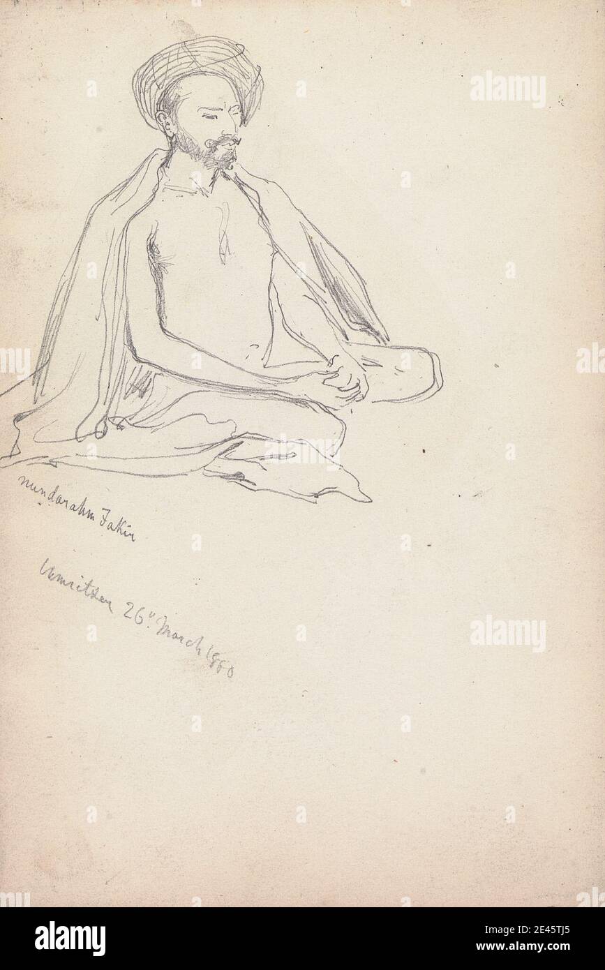 William Simpson, 1823â € "1899, Großbritannien, Studie eines Fakir, Amritsar, 26 März 1860, 1860. Graphit; verso: Graphit und Aquarell auf mittlerem, glattem, cremefarbenem Wove-Papier. Tierkunst, Kamel (Säugetier), Kutsche, Figurenstudie, Genresubjekt, Pferd (Tier), Porträt. Amritsar, Indien Stockfoto