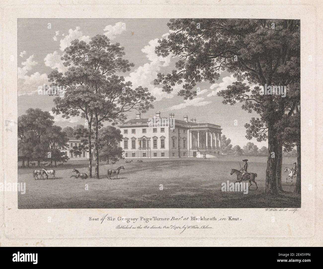 William Watts, 1752â € "1851, Briten, Sitz von Sir Gregory Page Turner Bart in Blackheath in Kent, 1782. Gravur. Stockfoto