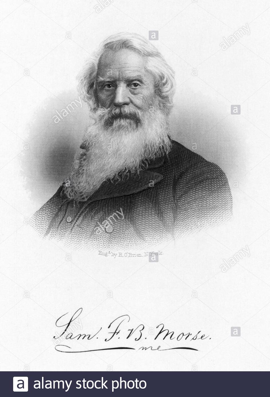 Samuel Finley Breese Morse, 1791 – 1872, war ein amerikanischer Erfinder und Maler. Morse trug zur Erfindung eines Eindraht-Telegraphensystems bei, das auf europäischen Telegrafen basiert. Er war ein Co-Entwickler von Morse-Code und half bei der Entwicklung der kommerziellen Nutzung der Telegraphie. Stockfoto