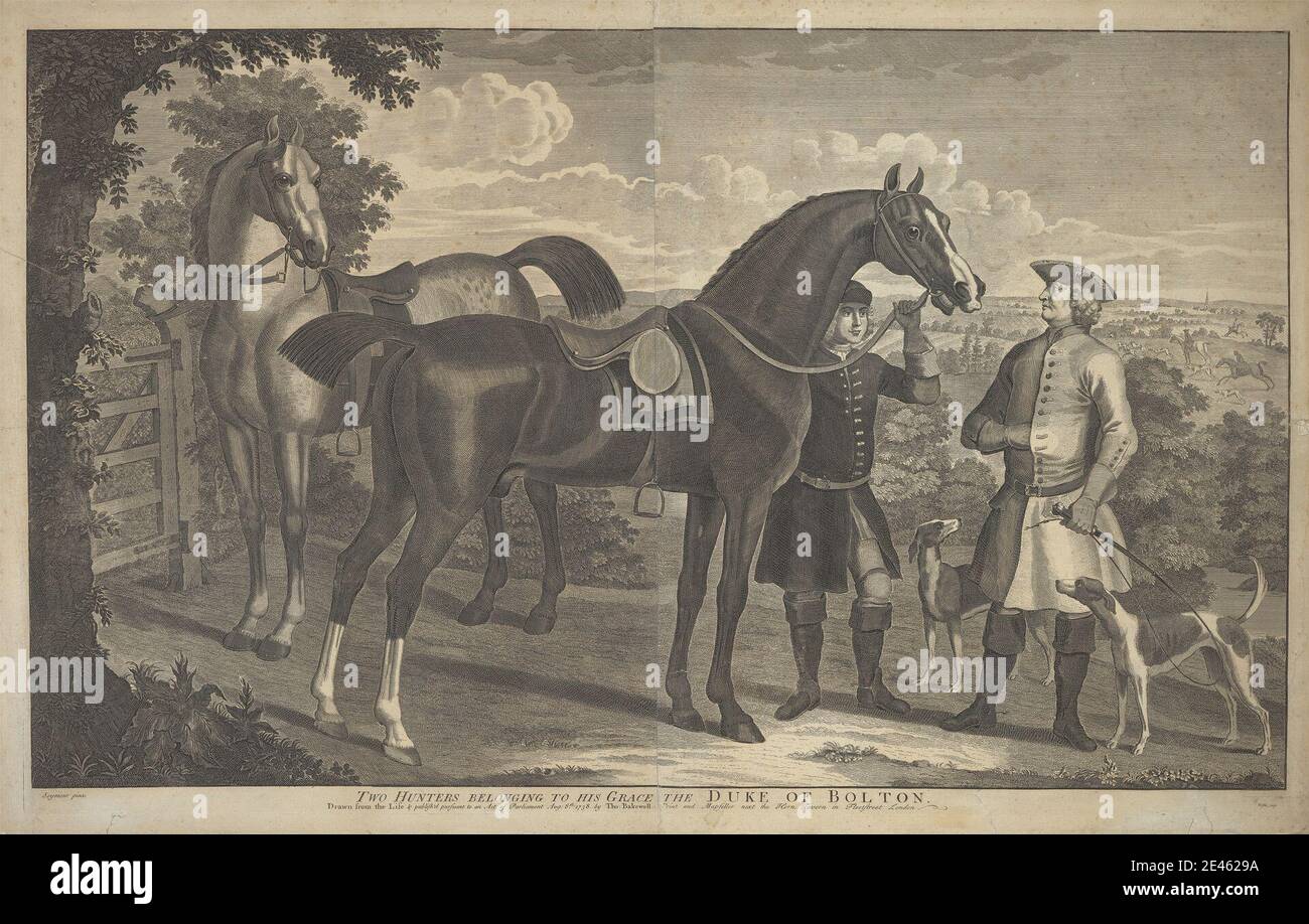 James Seymour, 1702â € "1752, Briten, zwei Jäger, die zu seiner Gnade der Herzog von Bolton, 1738. Auf zwei Platten graviert und auf zwei Blättern gedruckt, verbunden. Stockfoto