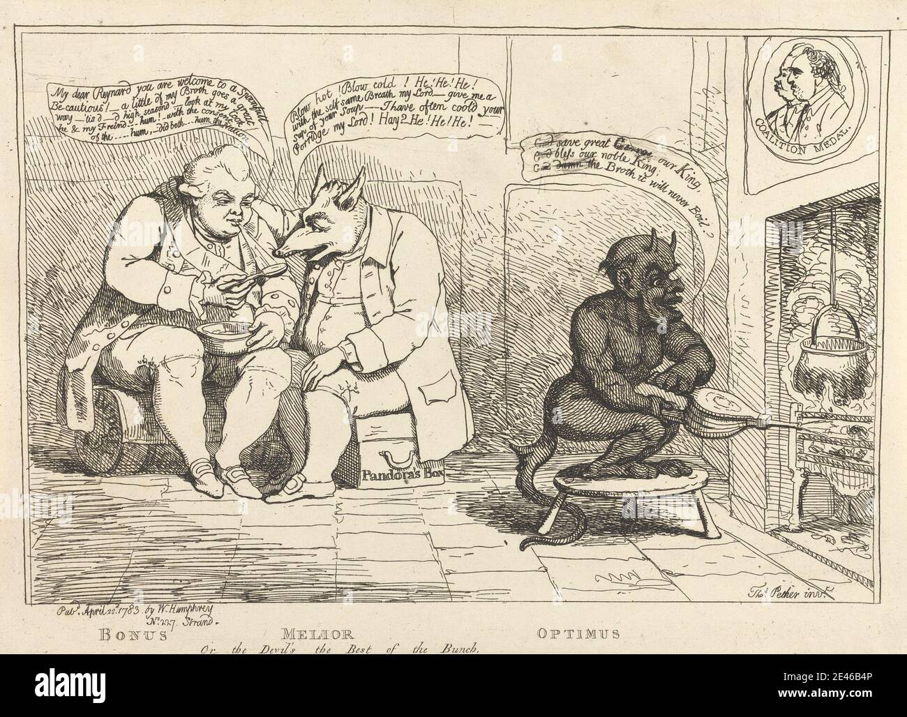 James Gillray, 1757â € "1815, britische, Bonus / Mellior / Optimus, 1783. Ätzen. Stockfoto